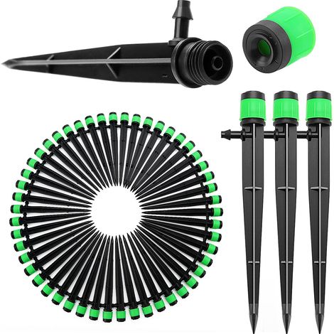 50 Pièces Goutteur Irrigation Réglable, 360 Degrés Micro Asperseur Goutte à Goutte avec Connecteur Barbelé & Piquet de Support pour Tube 4/7 mm, Goutteur d'irrigation Insertion, Vert (1/5)