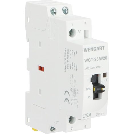 Modular Contactor WCT-25M - 25A 2NO - With Manual Control (Auto/ON/OFF) - Compact Format 1 Module (18mm) - Silent - Ideal for Water Heaters, Pump and Frequent Maintenance - AC 230V (1/5)