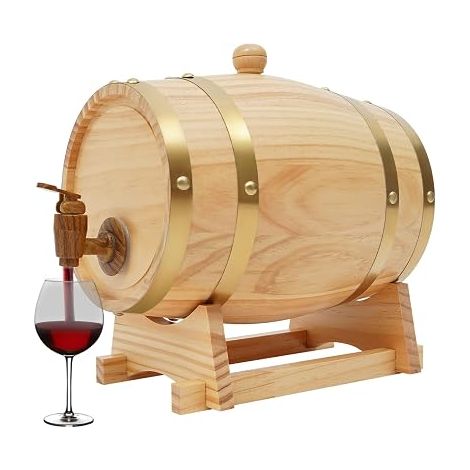 Tonneau en bois de 3 l avec support et robinet - Fûts de fermentation pour whisky, rhum, brandy, tequila, vin, bière, cidre - 16 x 23,5 cm (1/5)