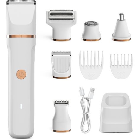 Rasoir électrique femme 5 en 1 avec 5 têtes, épilation indolore bikini jambes aisselles, étanche IPX7 usage humide sec, blanc (1/5)