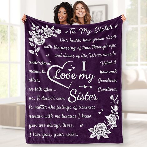 Couverture en polaire pour sœur, cadeau personnalisé pour femme, plaid léger violet flanelle douce, offrir à ma sœur pour anniversaire, usage canapé lit (1/5)