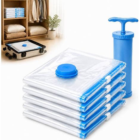 Sac Sous Vide, 5 Pièces Grand Format Transparent, Rangement Vetement, Double Fermeture, Sac de Rangement Sous Vide, Gain de Place, Sac de Compression, pour Vêtements et Voyage (1/5)