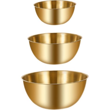 Set aus 3 Edelstahlschüsseln - zum Kochen, für Salate, Obst, Zubereitungen (gold)