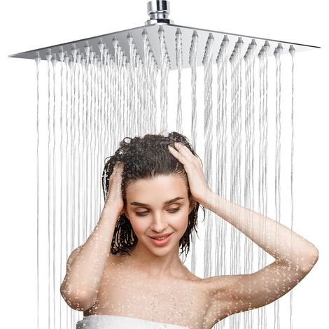 Square shower head, made of 304 stainless steel, anti-scalding, ultra-thin, high pressure, 360° rotation, 8 inches.