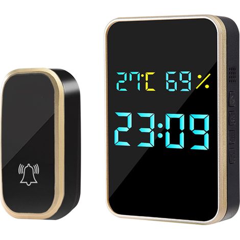 Sonnette Sans Fil - Sonnette Porte Avec Affichage Numérique - Résistant Aux Éclaboussures IP44 - 4 Niveaux De Volume - Affichage Horloge Et Température - 1 Émetteur + 1 Récepteur (1/5)