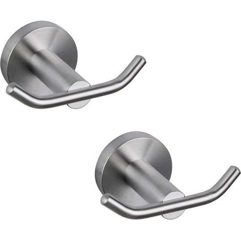 Porte-manteau de salle de bain en argent SUS 304 porte-manteau double en acier inoxydable / peignoirs, convient à la salle de bain et à la cuisine ensemble de 2 pièces mural de style hôtel moderne, En (1/5)