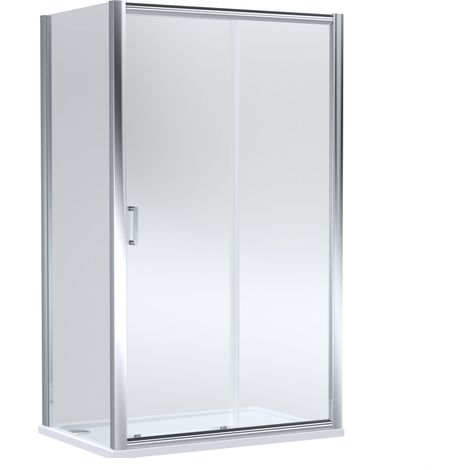 Balterley Ellenhall Sliding Shower Door with 6mm Glass, Side Panel & 1200x800mm Shower Tray, Chrome/White