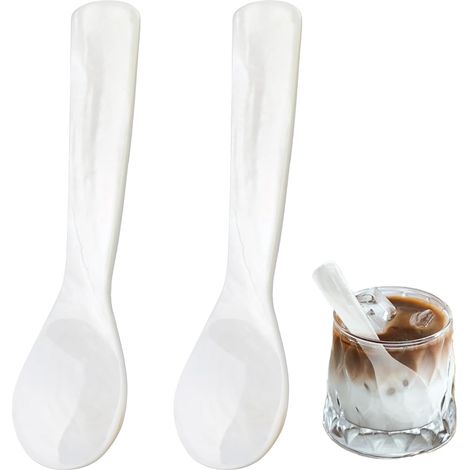 Cuillère À Caviar - 2 Pièces - Nacre Naturelle - Poignée Ergonomique - Mets Fins - 9 Cm Blanc (1/5)
