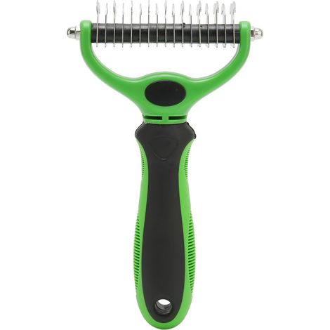 Brosse de toilettage double face pour sous-poil, démêlage et massage du sous-poil, pour chiens, chiots et chats (vert et noir). (1/5)