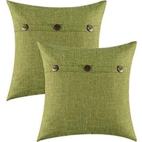 Housse De Coussin - 18 X 18 Pouces - Tissu Polyester Mélangé - Boutons Décoratifs - Fermeture Éclair Cachée - Beige - Lot De 2 (1/5)