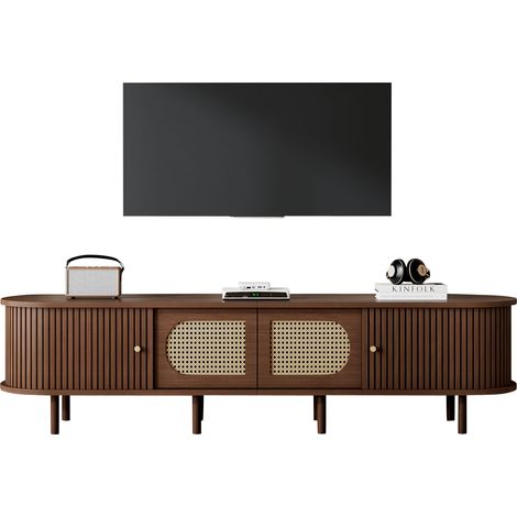 ELVMI Mobile TV con 2 Ante, 2 Ante Scorrevoli e 8 Piedini, Rattan, Soggiorno, MDF Noce Scuro, 180 x 40 x 40 cm (1/5)