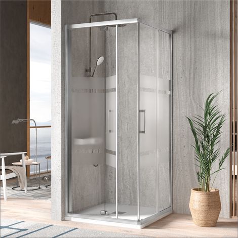 Duschecke mit Falttür und Schiebetür S300 mit Sichtschutz- Glas 6mm / Falttür 90 cm Schiebetür 90 cm /