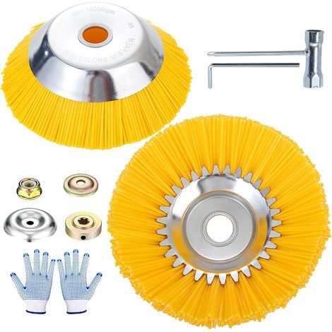Lot de 2 Tête de Brosse en Nylon pour Débroussailleuse,150mm+200 mm x 25,4 mm Brosse à Mauvaises Herbes,Wild Herb Brush pour débroussailleuse,Tete Brosse Débroussailleuse Universelle,Brosse Désherbage (1/5)
