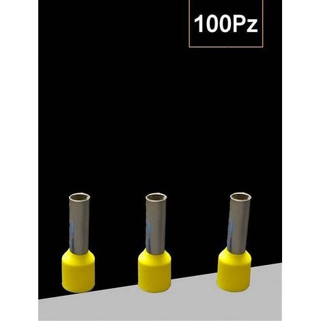 TrAdE Shop Traesio - Confezione 100 Pz Tubetto Capicorda Isolato Per Cavi 6 Mm² Terminale 12 Mm E6012 - Giallo (1/4)