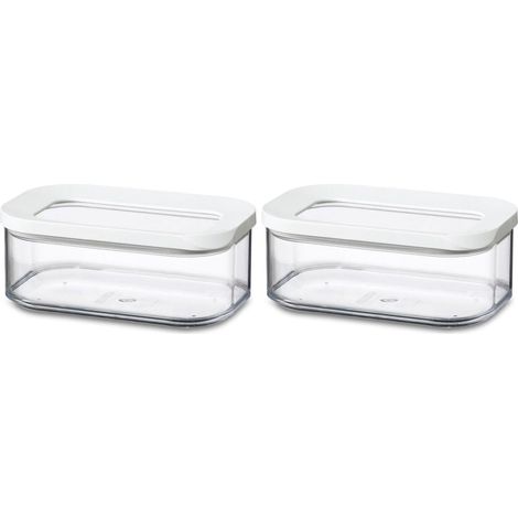 Boîte Conservation Alimentaire Rectangulaires Modula - Boîte de Stockage Transparente avec Couvercle - Boîte de Rangement Cuisine - Empilable & Hermétique - 425 ml - White (Lot de 2) (1/4)