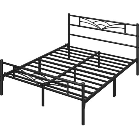 Yaheetech Lit Double 160x200 cm Métal avec Tête de Lit Nuage Cadre Robust avec Grande Hauteur Sous Lit pour Rangement Noir (1/5)