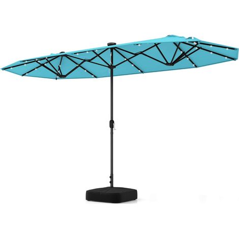 Ombrellone doppio da giardino con luci solari 4x2m, Ombrellone rettangolare grande con manovella base Azzurro (1/3)