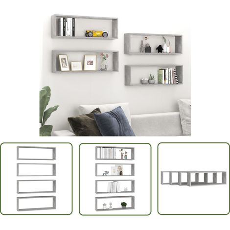 The Living Store Würfelregale 4 Stk. Betongrau 80x15x26,5 cm Holzwerkstoff - Wandregal - Regalset - Holzwandregal - Betonoptik - Wohnwandgestaltung (1/5)
