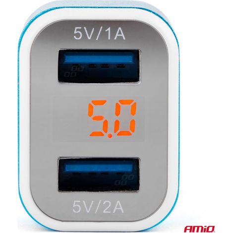 Chargeur de voiture 2 ports USB + voltmètre TEST-04 AMIO-01028 (1/5)