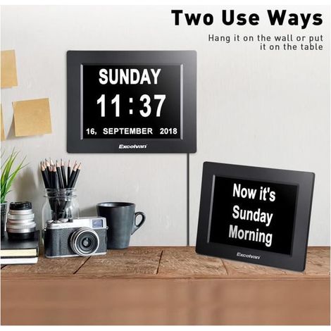 EXCELVAN DC8001 Horloge Calendrier - 8 pouces LCD Non-Abrégée - Senior / Alzheimer et Enfant (1/4)