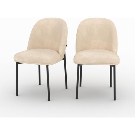 Lot de 2 chaises en tissu beige et pieds métal noir - Noah (1/5)