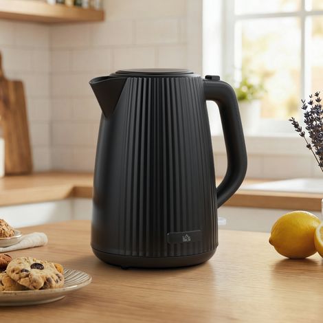 Bouilloire électrique 1,7 L 2200 W avec filtre anticalcaire amovible, arrêt automatique, base pivotante à 360°, noire