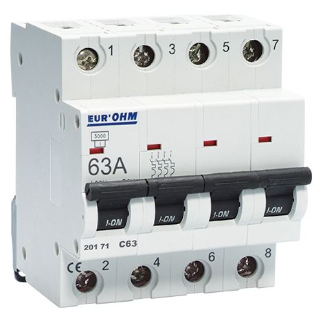 Disjoncteur tétrapolaires courbe C connexion vis haut/bas - IP20/IK02 63A 4,5kA (1/2)