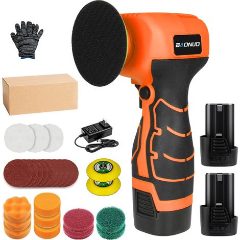 Lustreuse Polisseuse sans Fil avec 2 Batteries et 1 Chargeur - Mini Polisseuse Portable pour Cire, Dérouillage, Ponçage - Outil Multifonction pour Voiture et Bois - Kit Lithium (1/2)