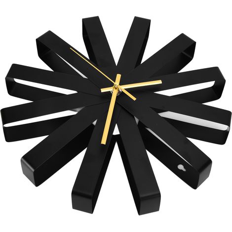 Horloge murale de salon en acier inoxydable à mouvement silencieux, style moderne, noire (1/5)