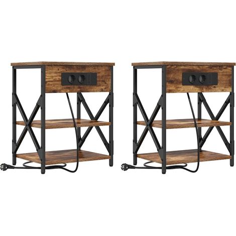 Maison Exclusive - Nachttisch mit Regal 2 pcs Geräucherte Eiche 4