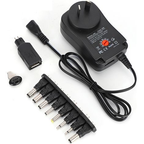 Adaptateur secteur 30W réglable 3-12V, 9 connecteurs DC, sortie 2,1A, 100-240V, prise AU (1/5)