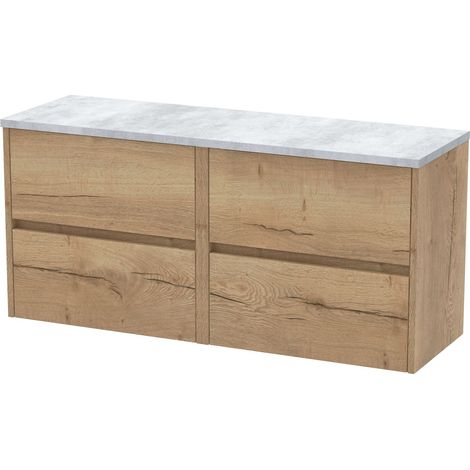 Chartley Contemporary 4 Drawer Wall Hung Vanity Unit with Laminate Worktop, Autumn Oak, 1200mm