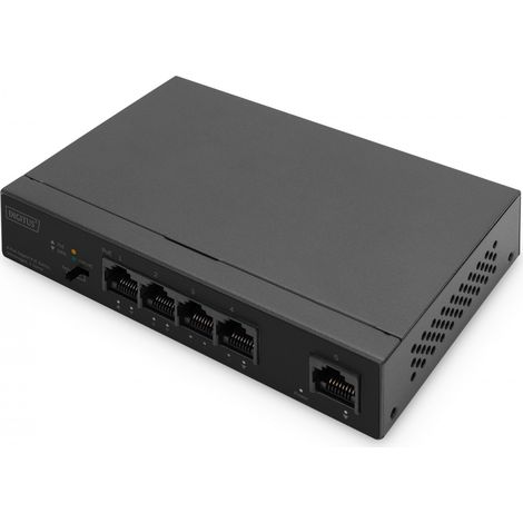 DIGITUS Commutateur Gigabit Ethernet PoE, 4 Ports PoE + 1 Port uplink, Budget PoE de 60 W