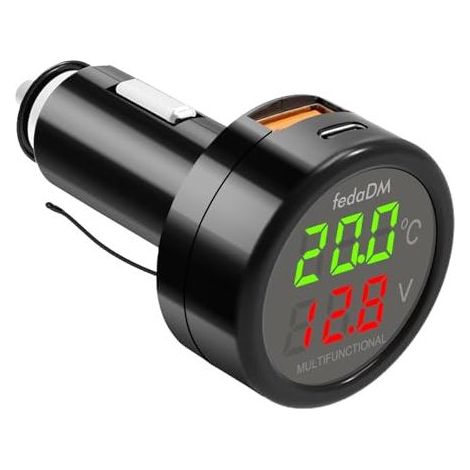 3-in-1-12V-Autovoltmeter, Zigarettenanzünder mit digitaler Temperatur-/Spannungsanzeige - (1/5)