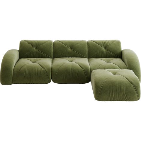 3-Sitzer modulare Eckcouch aus grünem Chenille mit Hocker, ohne Montage, 281 x 171 x 76 cm (1/5)