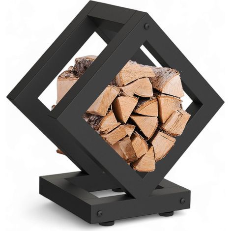 DanDiBo Kaminholzregal Innen Metall Schwarz Würfel Quadratisch 96606 Brennholzregal Holzaufbewahrung Kaminholzständer Feuerholzregal