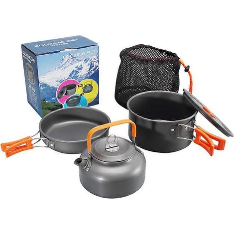 Ensemble de cuisine de camping, bouilloire en aluminium, casserole, vaisselle pour pique-nique, barbecue et autres occasions spéciales.