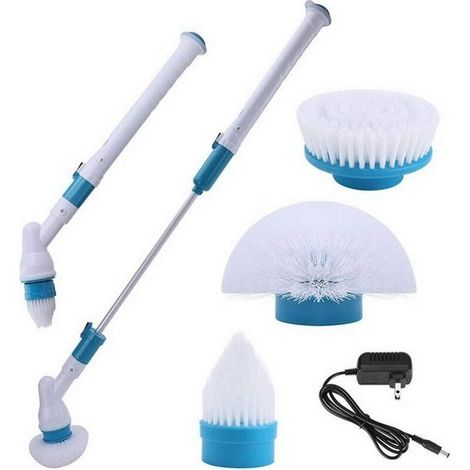 Cepillo de limpieza eléctrico inalámbrico recargable, ideal para bañeras, inodoros, ventanas y suelos, con 3 cabezales y varilla extensible. (1/5)