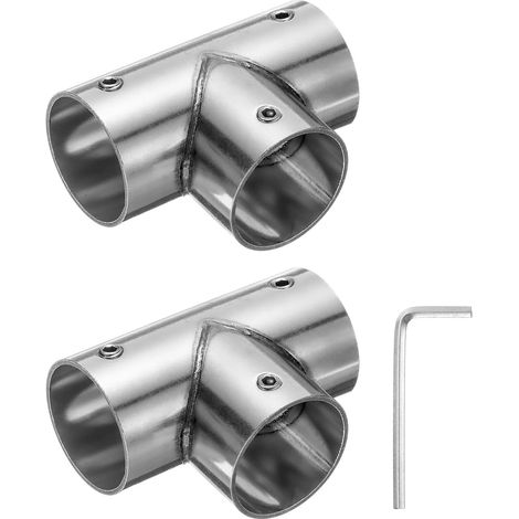 Lot de 2 Connecteurs de Tuyaux Structurels en T à 3 Voies avec Clé, Raccords de Tuyau D'Angle en Acier Inoxydable pour Étagère de Bricolage, Diamètre de Tuyau de 1", Argenté (1/5)