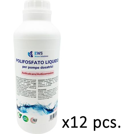 Ricarica di polifosfato liquido per pompe dosatrici flacone da 1 kg ca di polifosfato Anticalcare e Anticorrosivo specifico per pompe dosatrici Confezione da 12 ricariche MKPFL1L