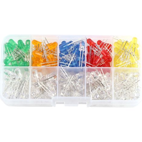 Kit 200 diodes électroluminescentes 5mm, assortiment LED jaune rouge bleu vert orange pour bricolage électronique (1/5)