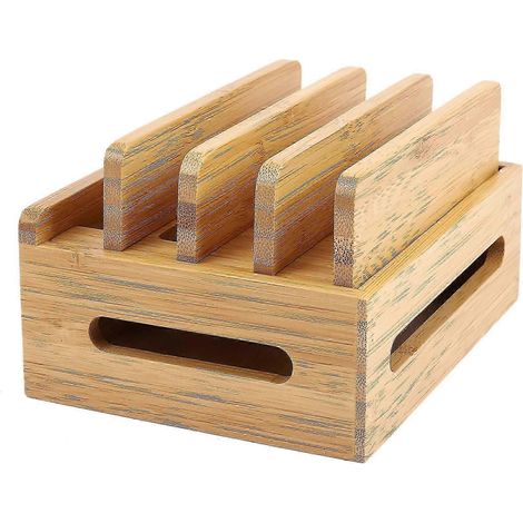 Support de téléphone portable en bambou et bois, station de charge multi-appareils, support plat de bureau (kns) (1/5)