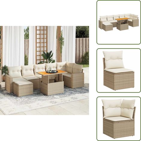 8-tlg. Garten-Sofagarnitur mit Kissen Beige Poly Rattan - Garten Sofagarnitur - Garten Sofagarnituren - Outdoor Sofagarnitur - Sofagarnitur Terrasse (1/5)