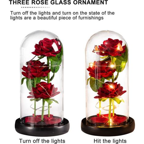 Rosenornament unter einer Glasglocke mit LED-Streifen, romantischer Segen, künstliche Blumen für die Freundin (1/5)