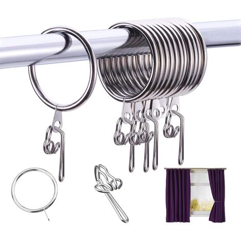 30pcs Anneaux de Rideaux & 100pcs Crochets de Rideaux, Métal Anneaux Suspendus Diamètre Intérieur de 30mm pour Rideaux Drapé et Tringles, Argent (1/5)