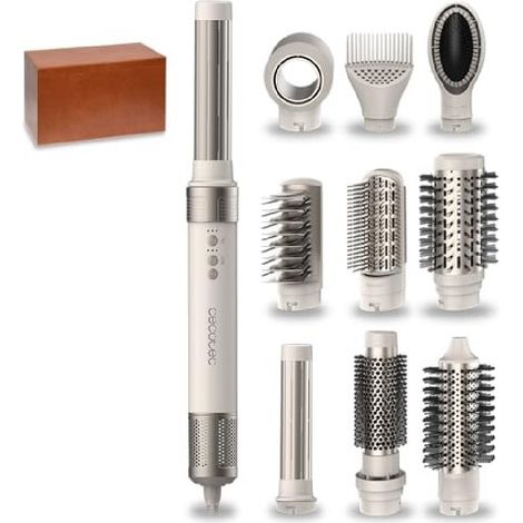 Cecotec CermicCare 10in1 AirGlam Herramienta de peinado con múltiples accesorios Caliente Champán, Blanco 1400 W 1,8 m (1/5)
