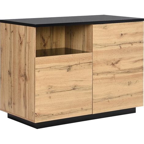 Isola centrale da cucina con 2 ante e 1 nicchia in MDF Naturale e Nero - CORELINA