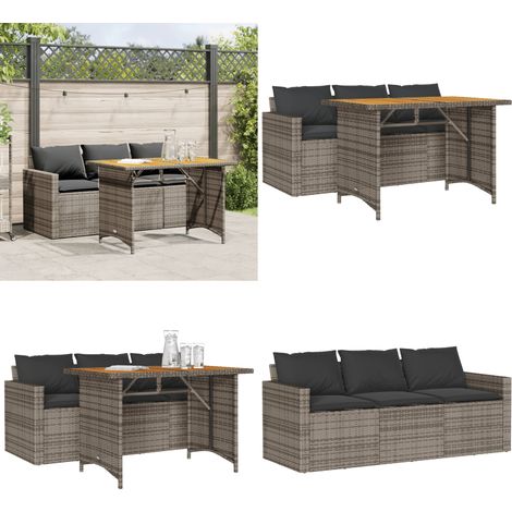 2-tlg. Garten-Essgruppe mit Kissen Grau Poly Rattan - Gartengestell - Gartenmöbelset - Outdoor-Lounge - Gartenstuhl - Gartentisch - Home & Living (1/5)