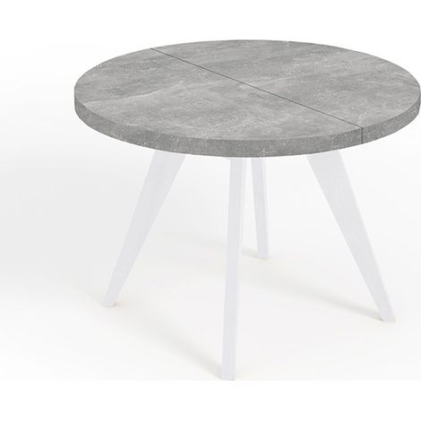 Table de salle à manger ronde extensible, LORA, style loft, scandinave, diamètre : 100 / 200 cm, Couleur : Atelier clair / Blanc (1/4)