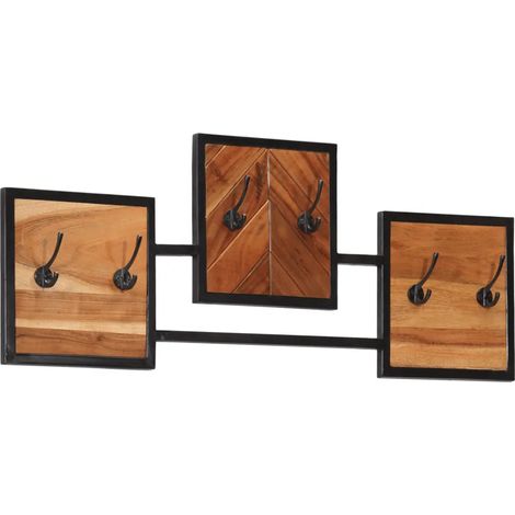 Appendiabiti da parete 90 x 1 x 35 cm con 6 ganci design contemporaneo ingresso in legno di acacia 020047564